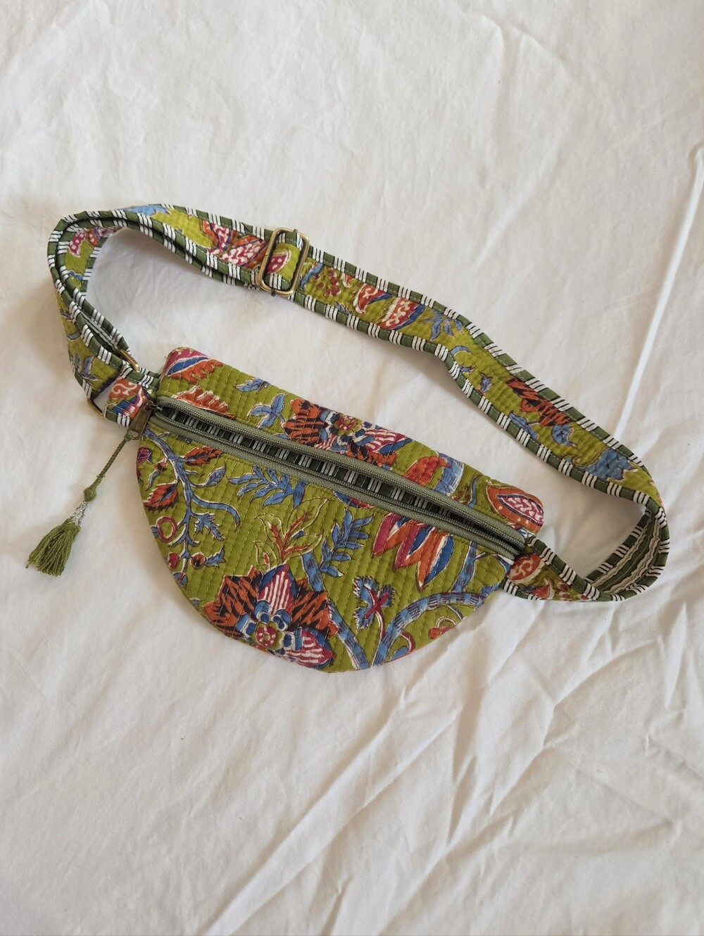 Handmade Boho Kantha Quilted Floral Crossbody Bag W/ Adjustable Strap